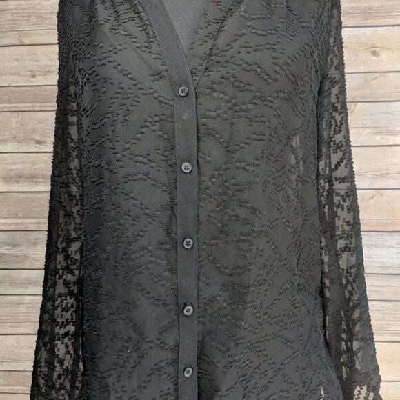 Banana Republic Black Sheer Button Up Blouse - Picture 4 of 5